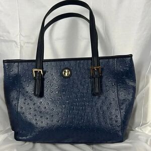NWOT Giani Bernini embossed faux ostrich satchel Navy handbag